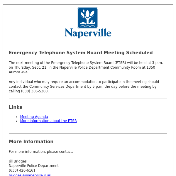 Emergency Telephone System Board Meeting Agenda