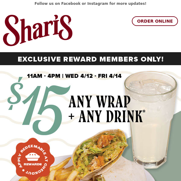 What's for Lunch this week? Shari's has you covered!
