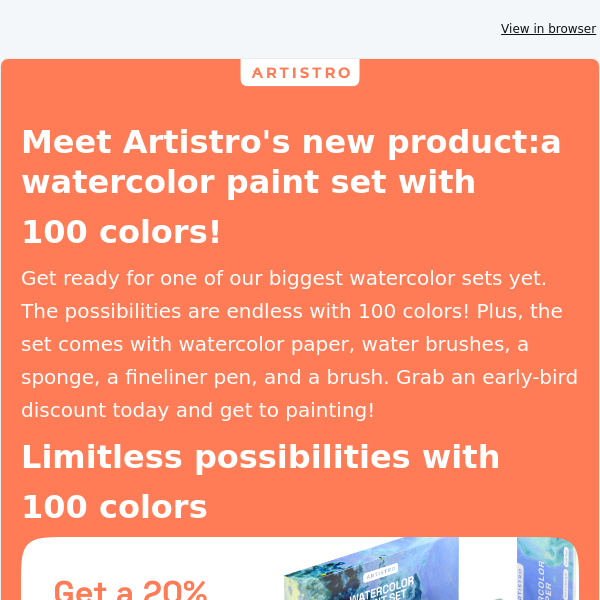 Get a 20% OFF Artistro's new watercolor paint set with 100 colors! -  Artistro