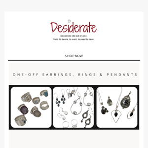 Discounted One-Off Earrings, Rings & Pendants