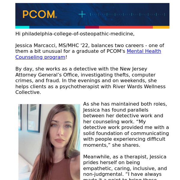 PCOM mental health counseling alumna investigates two career paths