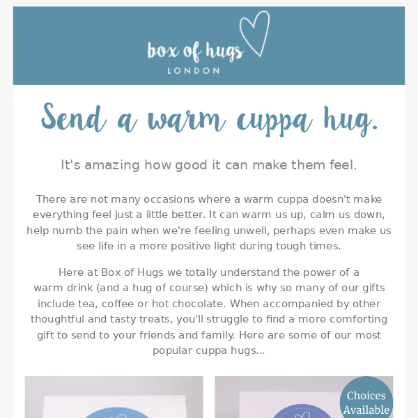 Send the gift of a warm cuppa HUG - Ahhh 🍵