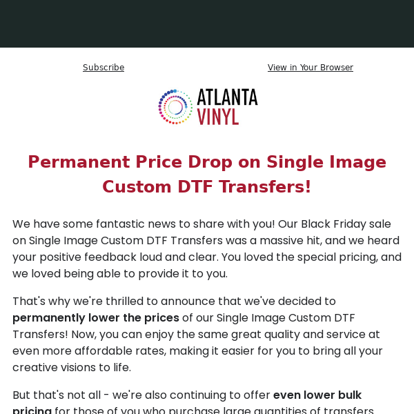 Exciting Update: Permanent Price Drop on Single Image Custom DTF Transfers!