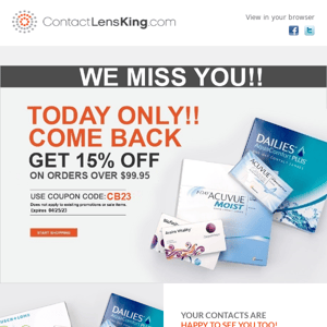 Get 15% Off Your Contact Lenses Today