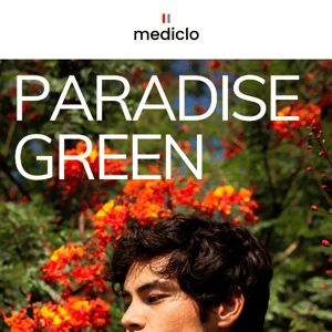 Paradise green, like the lush foliage of a tropical oasis.