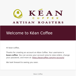 Your Kéan Coffee account has been created!