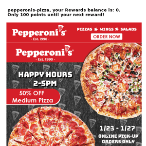 Half-Price 12" Pizza: The Perfect Afternoon Pick-Me-Up! - Pepperoni's