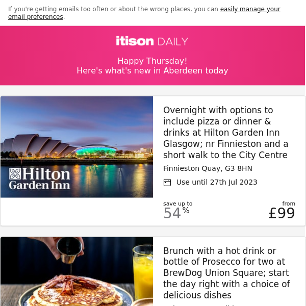 Hilton Garden Inn Glasgow; BrewDog Union Square brunch; OGV Taproom voucher spend; Haar St Andrews foodie getaway, and 8 other deals