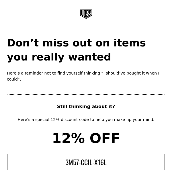 Don't miss out on 12% off your entire cart!