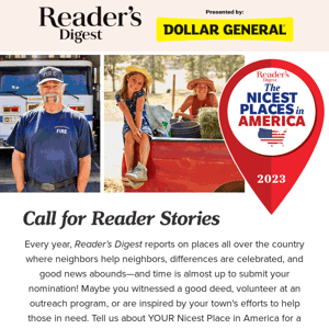 Got good news? Submit it for coverage in Reader’s Digest