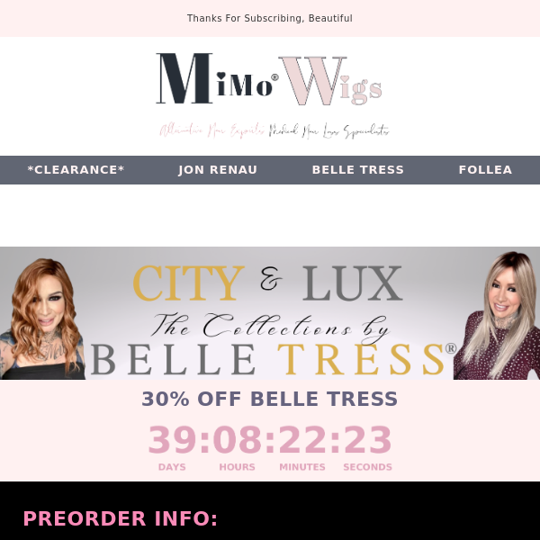 PreOrder & Save: New Belle Tress 30% off collections at MiMo
