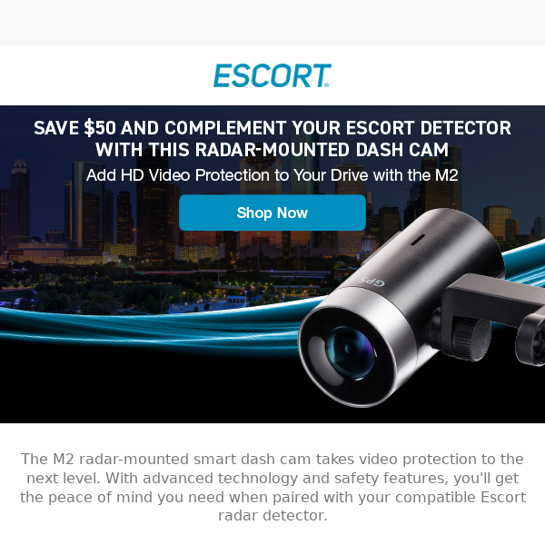ESCORT M2 Radar-Mounted Smart Dash Cam