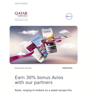 Qatar Airways , collect 30% bonus Avios by planning your holiday with our partners