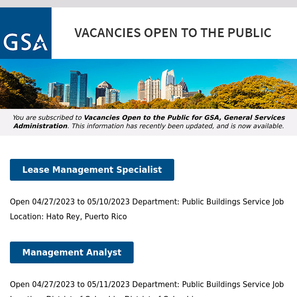 New/Current Job Opportunities at GSA Open to the Public (All U.S. Citizens)