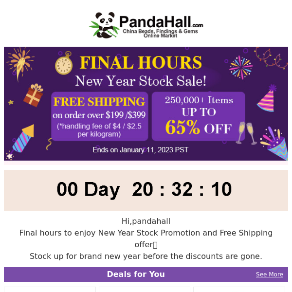 Final Hours for Free Shipping & New Year Sale up to 65% Off
