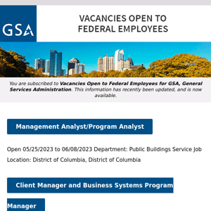 New/Current Job Opportunities at GSA Open to All Federal Employees & Special Appointment Eligibles