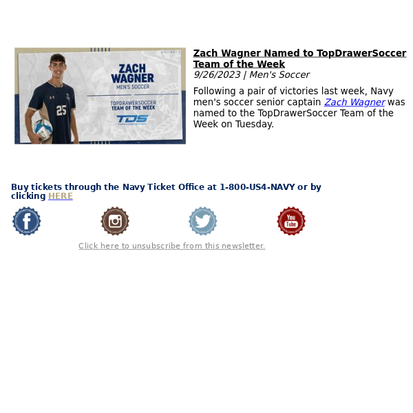 Zach Wagner Named to TopDrawerSoccer Team of the Week