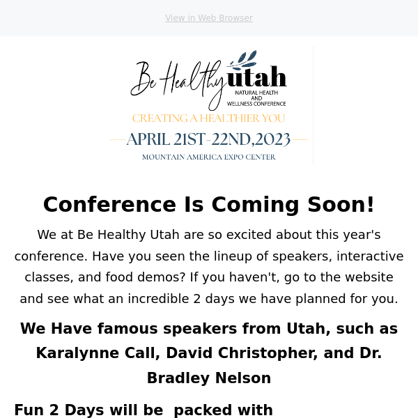 Be Healthy Utah Conference Coming Soon