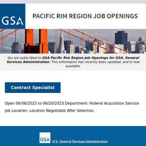 New/Current Job Opportunities in the GSA Pacific Rim Region