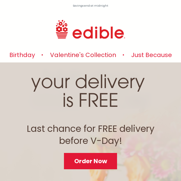 HURRY! Free 2/13 delivery + 50% off ends tonight