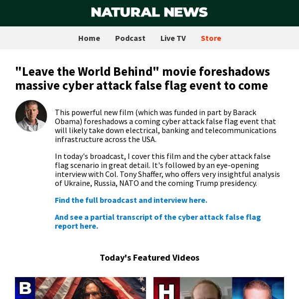 "Leave the World Behind” movie foreshadows massive cyber attack false flag event to come