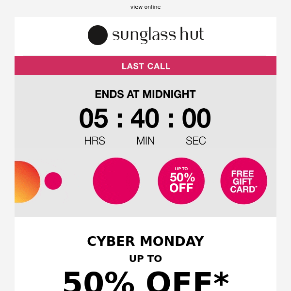 Cyber Monday last call | Up to 50% off + a free gift card