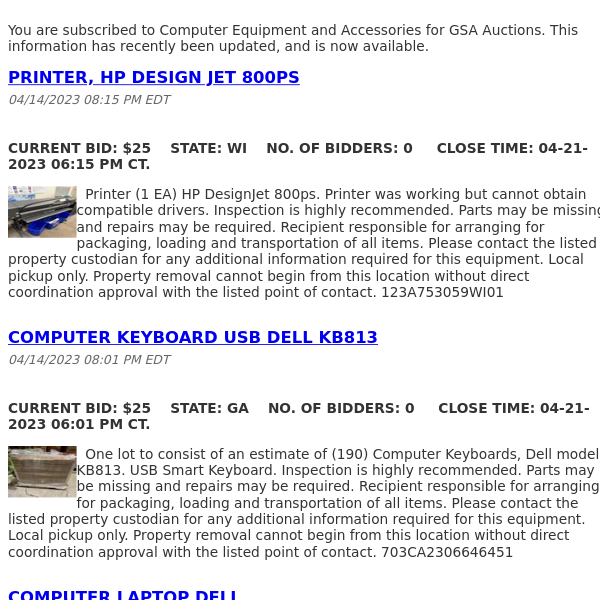 GSA Auctions Computer Equipment and Accessories Update