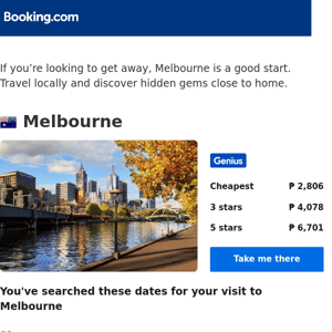 A stay in Melbourne from ₱ 2,806 – now that's a good price!