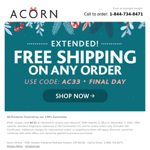 Extended! Free Shipping, No Minimum