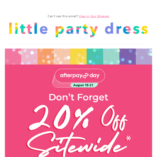 💫 🌸 Don't forget:  Afterpay Day Sale - 20% off* Sitewide! 🌈 🥰