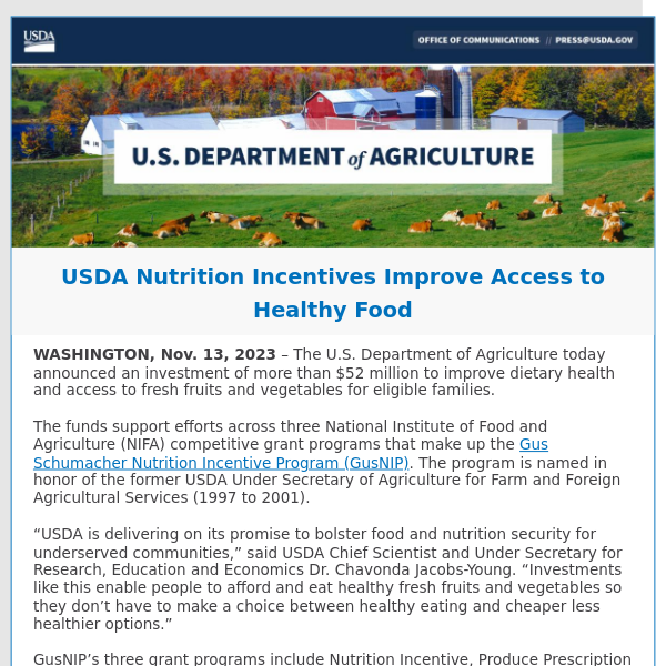 USDA Nutrition Incentives Improve Access to Healthy Food