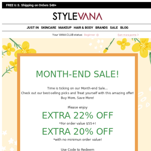 Ends soon! 20-22% OFF Month-end SALE at Stylevana!
