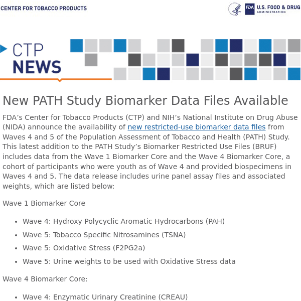 New PATH Study Biomarker Data Files Available