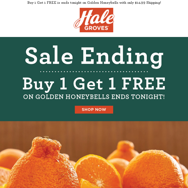 Sale Ending - Buy 1 Get 1 FREE on Golden Honeybells Ends Tonight!