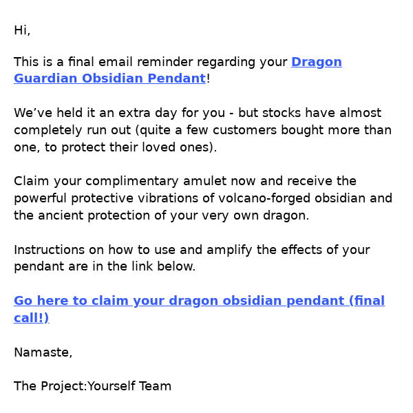 Your dragon guardian amulet is flying away