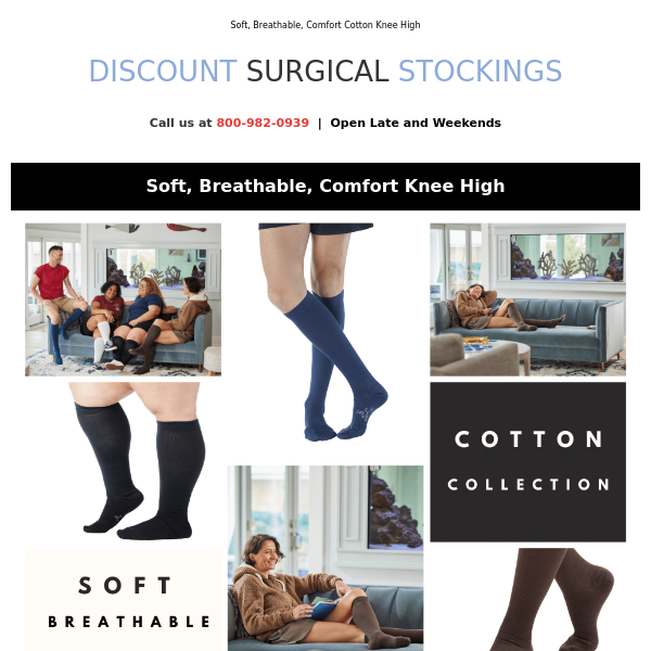 COTTON Compression Knee High Socks. Soft, Breathable, Comfort