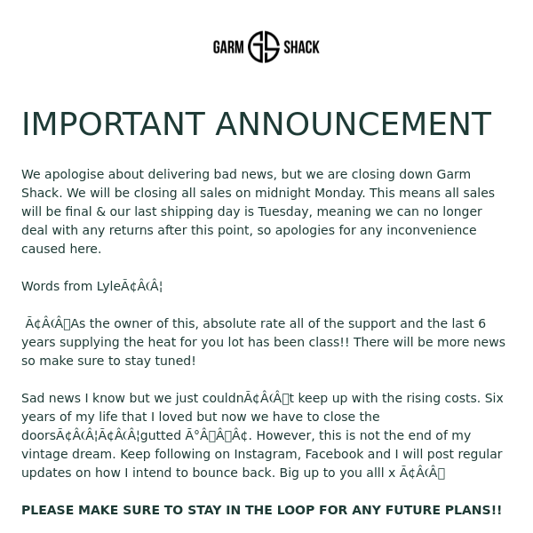 Info on us closing 😢