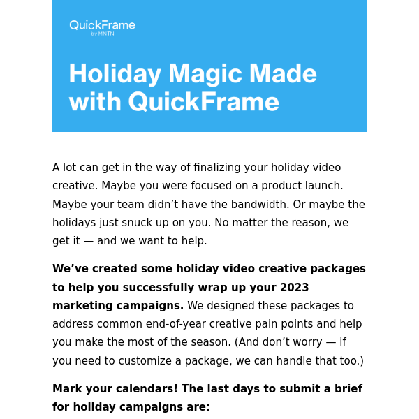 Last Chance: Get the Best Deal on Holiday Video Creative by 10/13