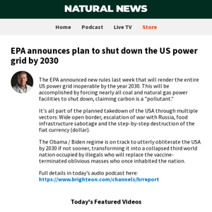 EPA announces plan to shut down the US power grid by 2030