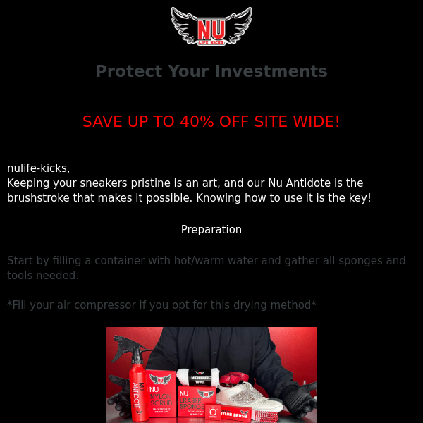 NuLife Kicks: SAVE 40% Site-WIDE. Protect Your Investments