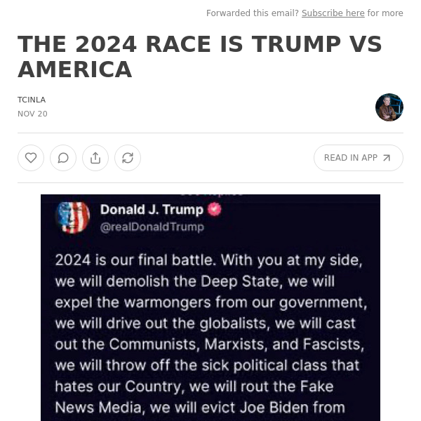 THE 2024 RACE IS TRUMP VS AMERICA
