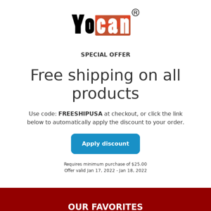 FREE Shipping Over $25 at Yocan USA!