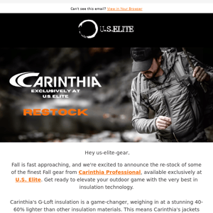 Fall Gear Restocked: Carinthia Professional's Finest - Exclusive at U.S. Elite!