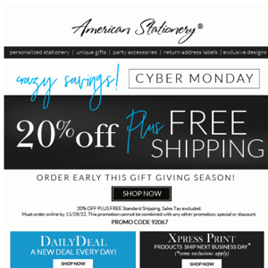 Final Hours for Cyber Monday Savings | FREE SHIPPPING + 20% off