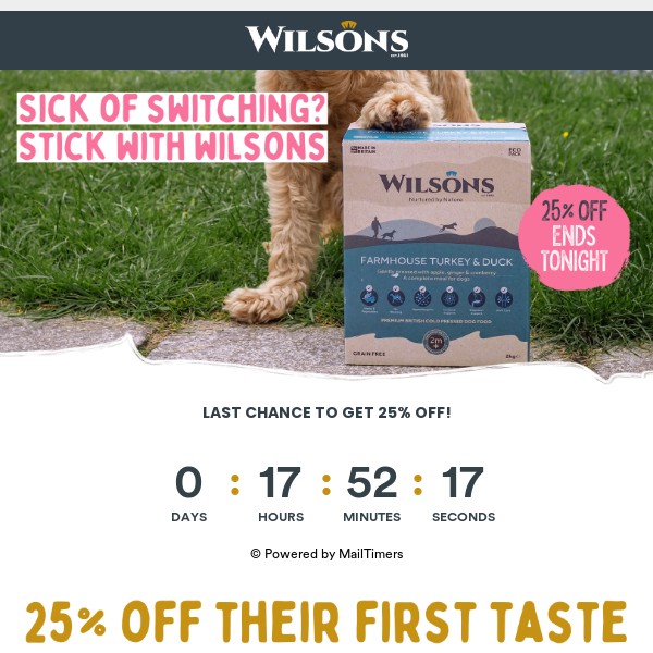 Last chance for 25% off gentle dog food 🐶