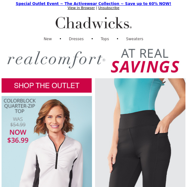 Save in the Chadwicks Special Activewear Outlet ~ Up to 60% Off