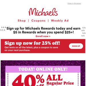 Michaels Coupons - 25% OFF in December 2023