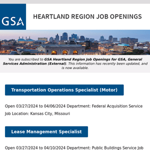 New/Current Job Opportunities in the GSA Heartland Region