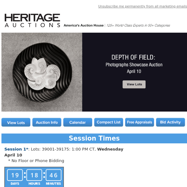 Bid Now: April 10 Depth of Field: Photographs Showcase Auction