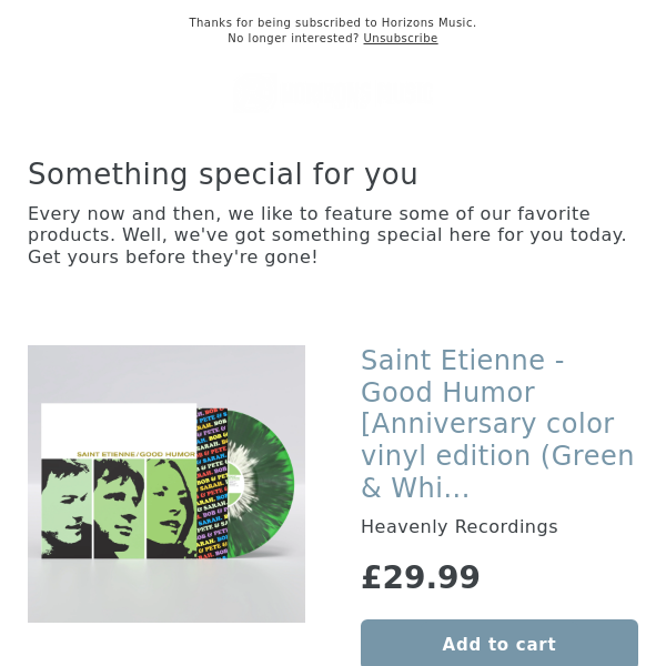 NEW! Saint Etienne - Good Humor [Anniversary color vinyl edition (Green & White splatter)] (ONE PER PERSON)